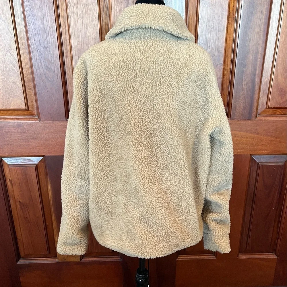 Hollister Teddy Sherpa Hoodie Jacket Brown Fleece Zip Front Size XL Cozy Fall